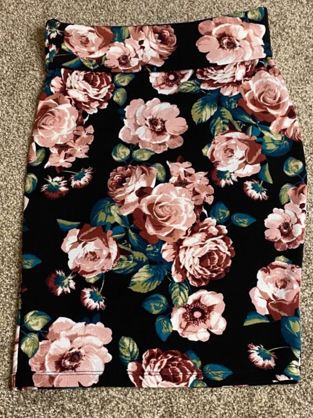 Silhouette NYC Fold-Over Pencil Skirt Medium Floral Dusty Rose Black Y2K Chic